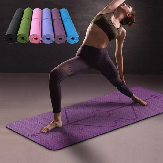Tapis de yoga en TPE 1830*610*6 mm avec lignes de positionnement, antidérapant, pour débutants, écologique, fitness et gymnastique